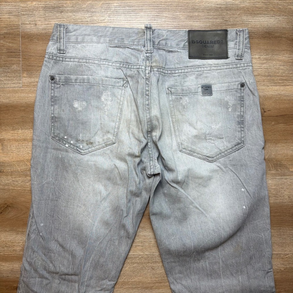 Dsquared2 Slim Jeans Mens 32x34 Grey Distressed Paint Splatter Made in Italy - Picture 4 of 16